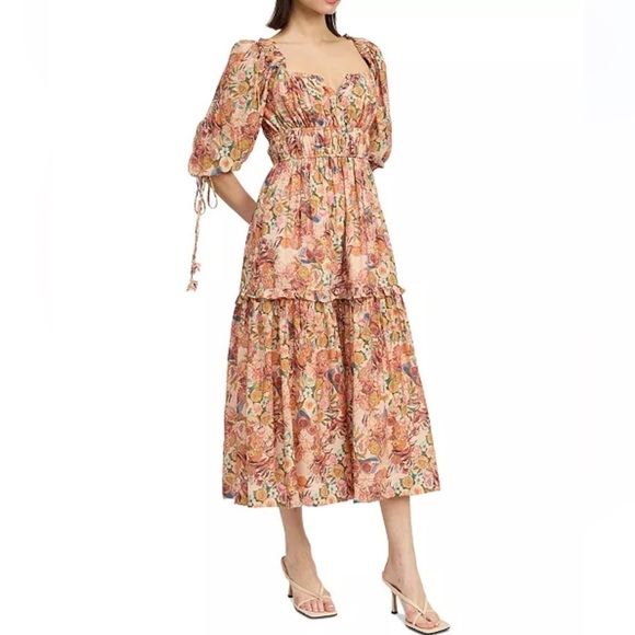 En Saison Women's Medium Candela Floral Square-Neck Ruffle-Tier Midi Dress NWT - Picture 2 of 16